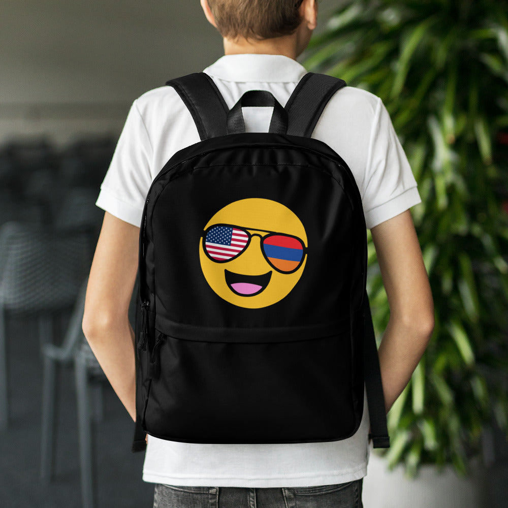 black leather emoji backpack Armenian American Smiley Face Backpack – The Hye Line