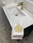 Pomegranate Hand Towel- White with Gold Embroidery
