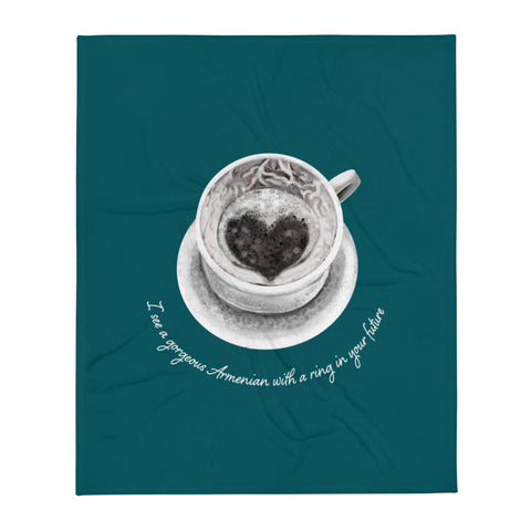 Coffee Cup Fortune Throw Blanket Teal